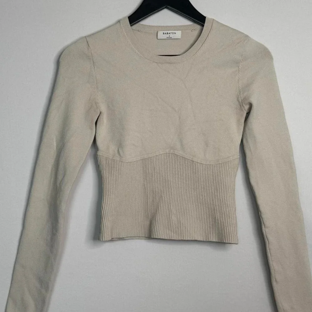 Babaton Aritzia Sculpt Knit Long Sleeve Bodysuit Beige Cream Size Small - Picture 2 of 5